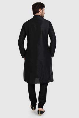 Black plain art dupion silk kurta-pajama 4