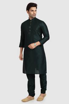 Green plain art dupion silk kurta-pajama