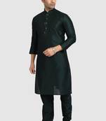 Green plain art dupion silk kurta-pajama
