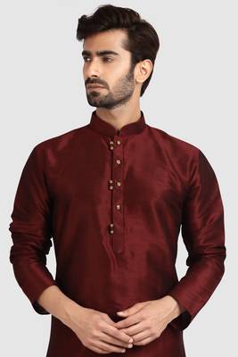 Maroon plain art dupion silk kurta-pajama 3