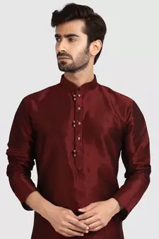 Maroon plain art dupion silk kurta-pajama
