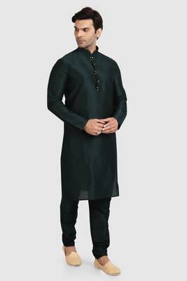 Green plain art dupion silk kurta-pajama 2