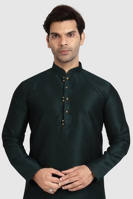 Green plain art dupion silk kurta-pajama 3