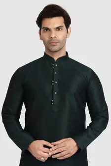 Green plain art dupion silk kurta-pajama