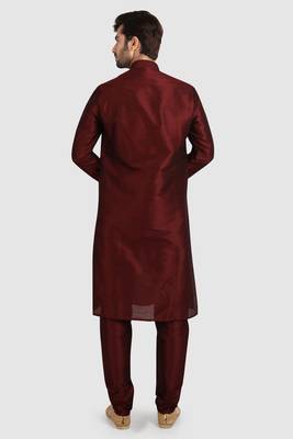 Maroon plain art dupion silk kurta-pajama 4