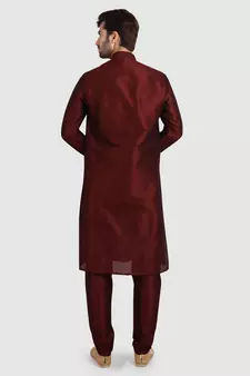 Maroon plain art dupion silk kurta-pajama