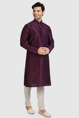 Purple plain art dupion silk kurta-pajama 1
