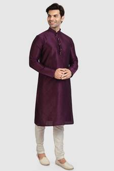 Purple plain art dupion silk kurta-pajama