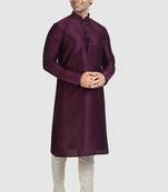Purple plain art dupion silk kurta-pajama