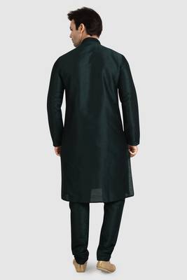 Green plain art dupion silk kurta-pajama 4