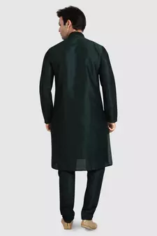 Green plain art dupion silk kurta-pajama