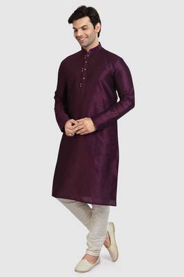 Purple plain art dupion silk kurta-pajama 2