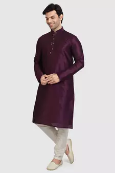 Purple plain art dupion silk kurta-pajama
