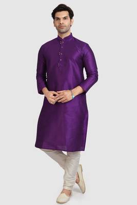 Purple plain art dupion silk kurta-pajama 1