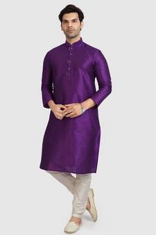 Purple plain art dupion silk kurta-pajama