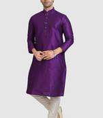 Purple plain art dupion silk kurta-pajama