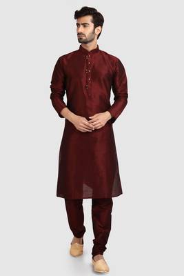 Maroon plain art dupion silk kurta-pajama 5