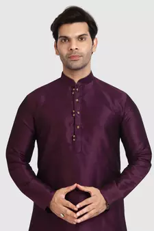Purple plain art dupion silk kurta-pajama