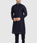 Blue plain art dupion silk kurta-pajama