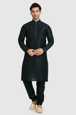 Green plain art dupion silk kurta-pajama 5