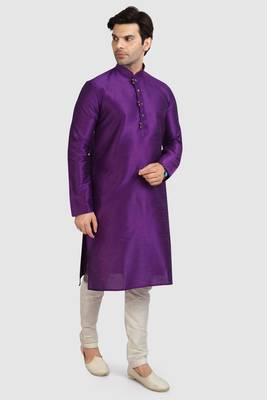 Purple plain art dupion silk kurta-pajama 2