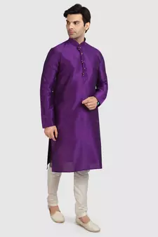 Purple plain art dupion silk kurta-pajama