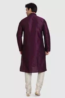 Purple plain art dupion silk kurta-pajama