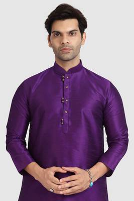 Purple plain art dupion silk kurta-pajama 3