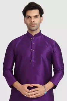 Purple plain art dupion silk kurta-pajama
