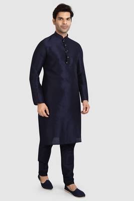 Blue plain art dupion silk kurta-pajama 2