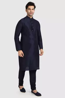Blue plain art dupion silk kurta-pajama