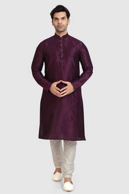Purple plain art dupion silk kurta-pajama 5
