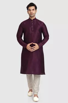 Purple plain art dupion silk kurta-pajama