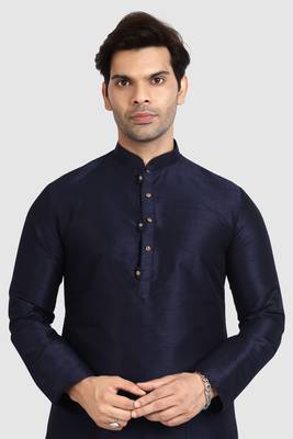 Blue plain art dupion silk kurta-pajama 3