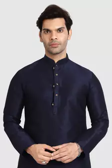 Blue plain art dupion silk kurta-pajama