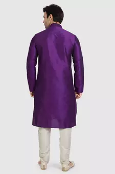 Purple plain art dupion silk kurta-pajama