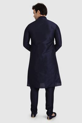 Blue plain art dupion silk kurta-pajama 4