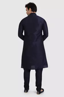 Blue plain art dupion silk kurta-pajama