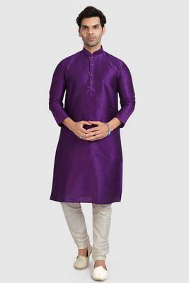 Purple plain art dupion silk kurta-pajama 5