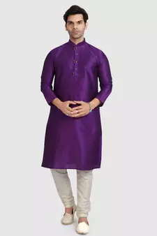 Purple plain art dupion silk kurta-pajama