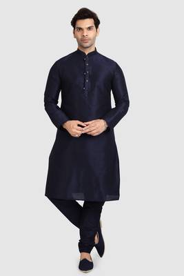 Blue plain art dupion silk kurta-pajama 5