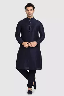 Blue plain art dupion silk kurta-pajama