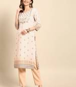 Designer Floral Printed Beige Colour Kurti In Poly Rayon Fabric