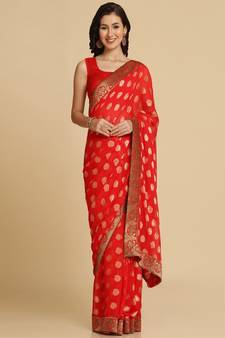 Red Georgette Jacquard Party Wear Saree