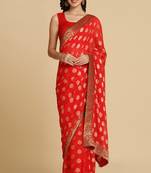 Red Georgette Jacquard Party Wear Saree
