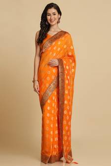 Orange Georgette Jacquard Party Wear Saree