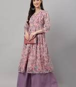 Pink printed chiffon ethnic-kurtis