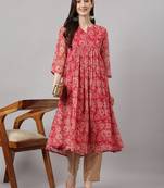 Pink printed chiffon ethnic-kurtis