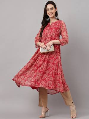 Pink printed chiffon ethnic-kurtis 2