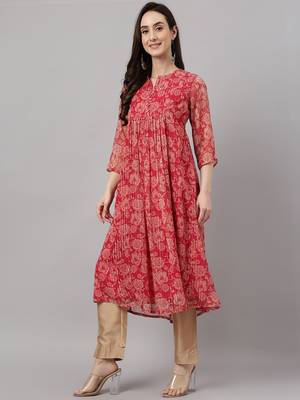 Pink printed chiffon ethnic-kurtis 4